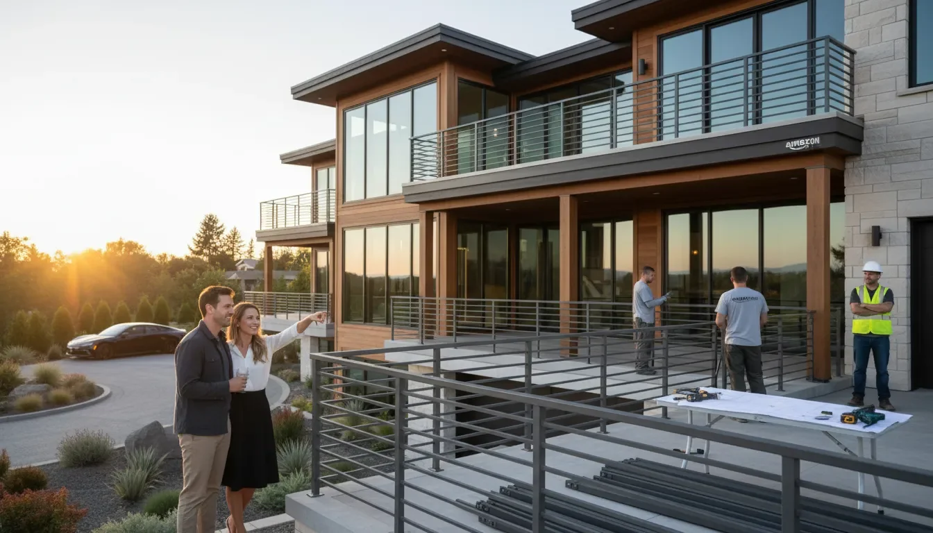 Premium aluminum railings installation on modern Concord home